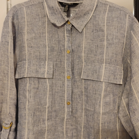 Ellen Tracy Striped 100% Linen Pullover Top, 2X - Picture 3 of 15